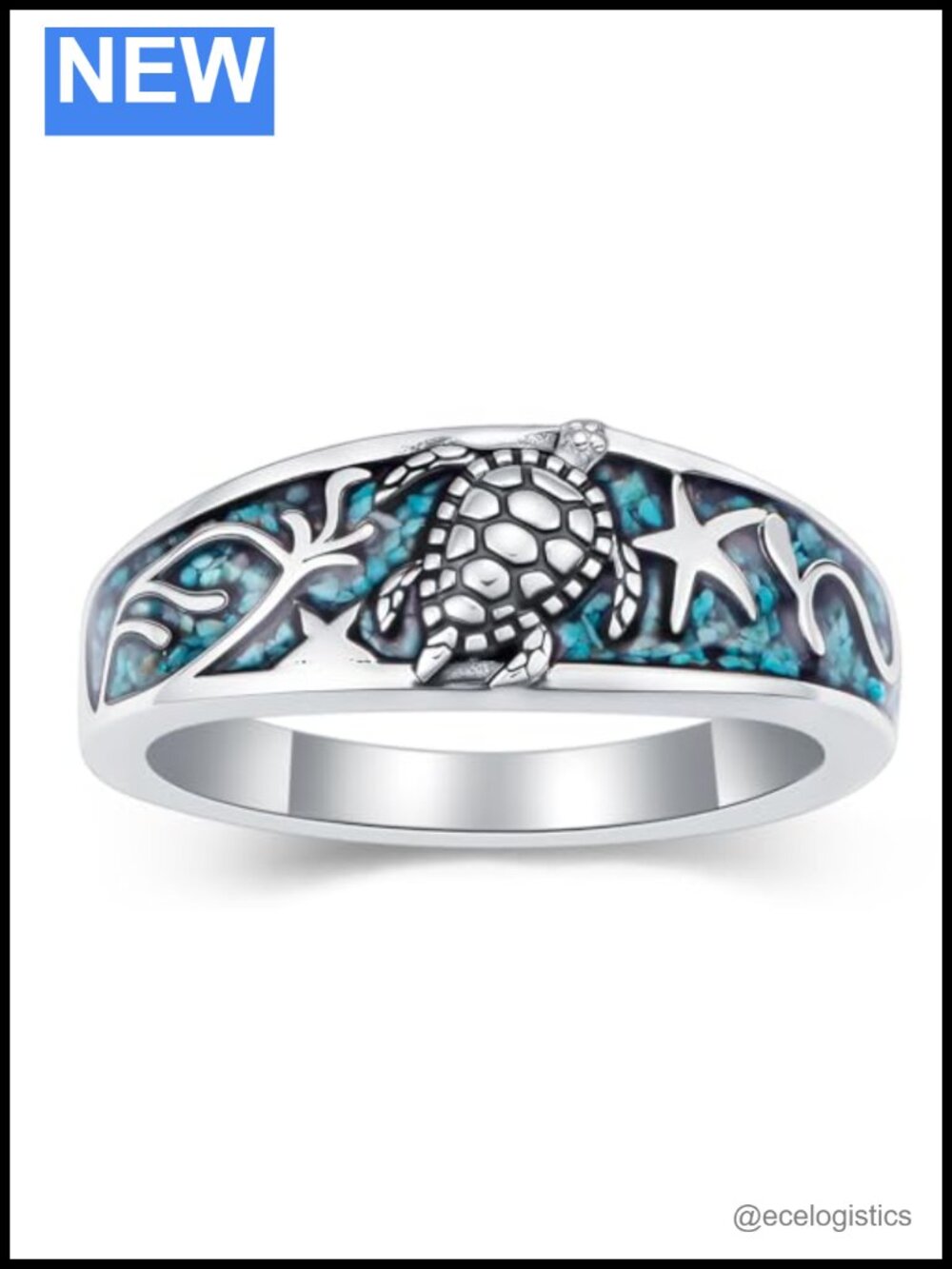 925 Sterling Silver Turquoise Turtle Ring Size 7 Boho Western Statement Jewelry